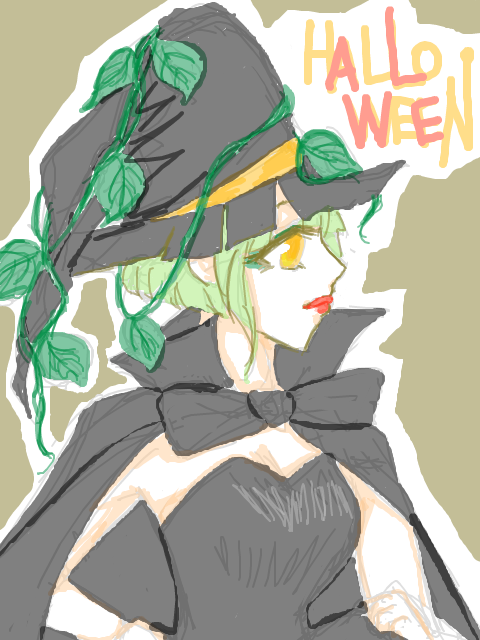 今からパーティ参加～な魔女さん。帽子の葉は南瓜の葉っぱ、なつもり。